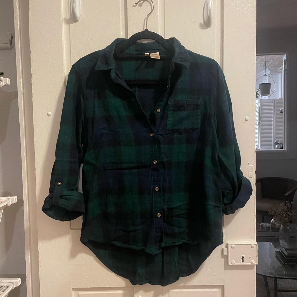 Green plaid button down
